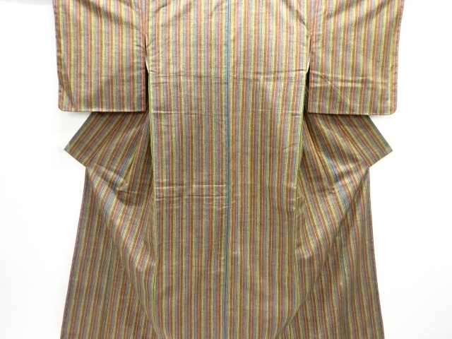 JAPANESE KIMONO / SILK / HAND WOVEN TSUMUGI / STRIPE
